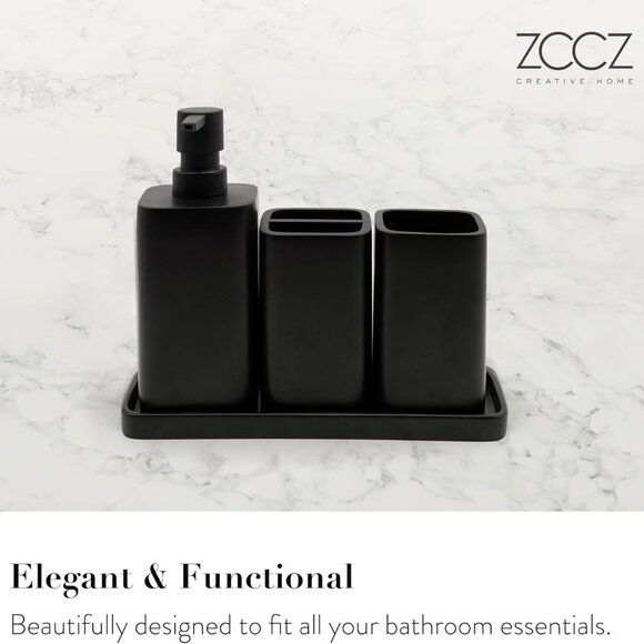 Modern Matte Black Bathroom Vanity Set - Includes Lotion Pump and Tumbler - Picture 3 of 7